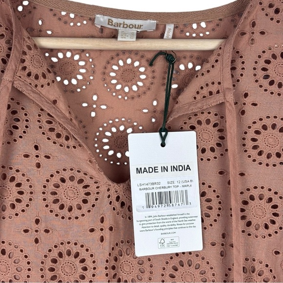 BARBOUR CHERBURY MAPLE EYELET LACE 100% COTTON BLOUSE TOP - Picture 13 of 16